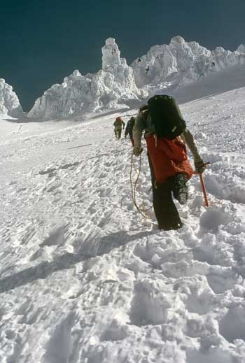 Group Climbing Mt. Hood Old Chute Route